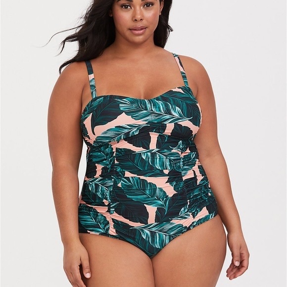 torrid Other - Torrid Peach Palm Leaf Ruched One Piece Swimsuit 1